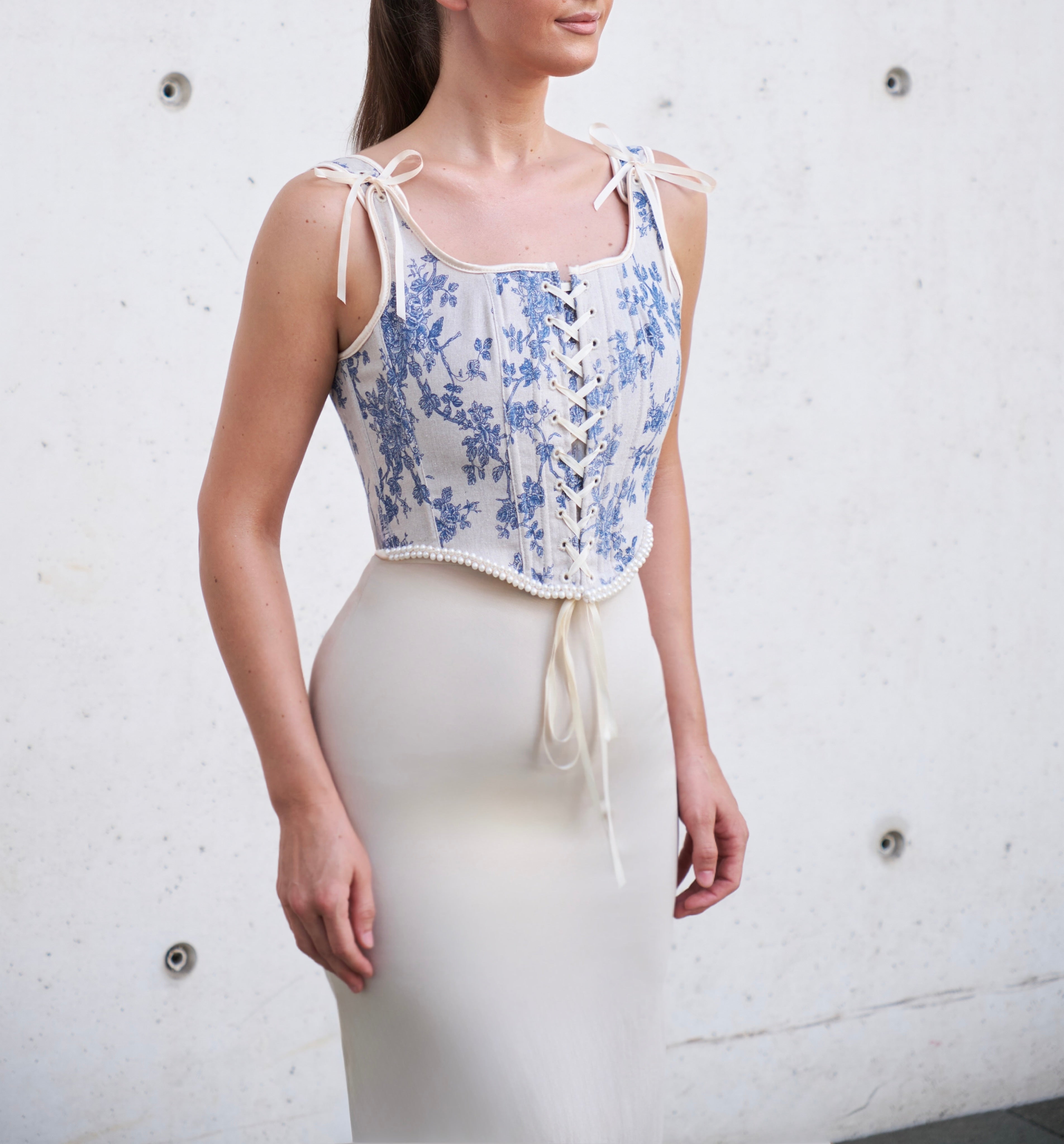 Toile de Pearl Corsage 
Handcrafted Pearl Trim